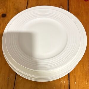 Mikasa White Ribbed Ceramic Dinner Plate - Stack of Plates